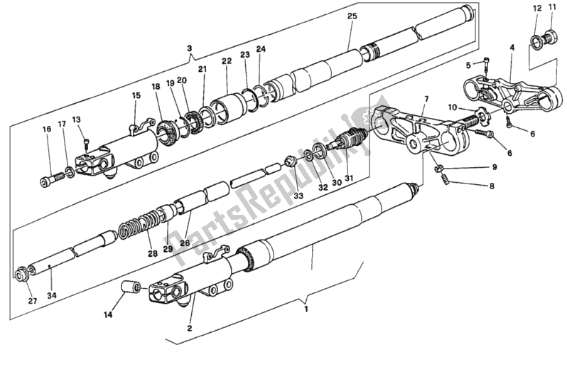 All parts for the Front Fork Adjustable of the Ducati Supersport 750 SS 1994